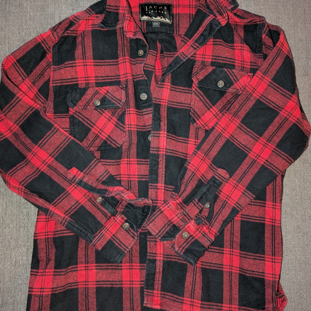 Jachs Red and Black Plaid Casual Button Down Shirt